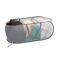 Laundry 360 Gray 3-Compartment Pop-Up Laundry Sorting Hamper with Carrying Handles