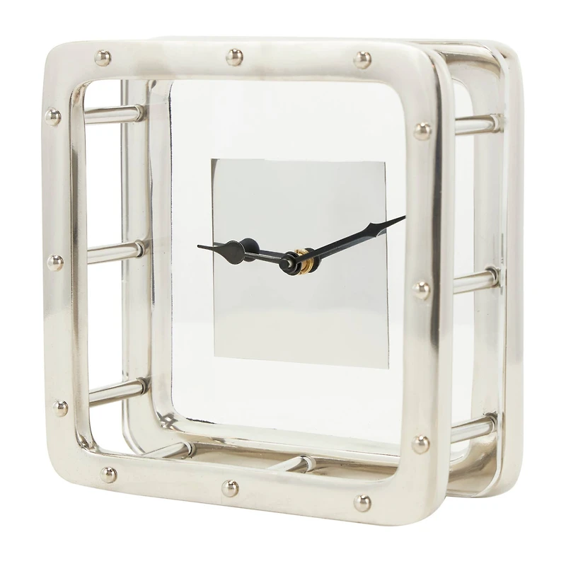 8" Silver Aluminum Geometric Dimensional Open Frame Clock