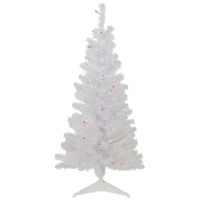 4ft. Pre-Lit White Rockport Pine Artificial Christmas Tree, Multicolor Lights