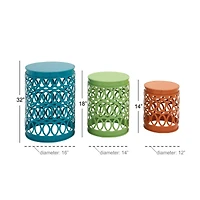 Aqua, Green & Orange Metal Coastal Accent Table Set