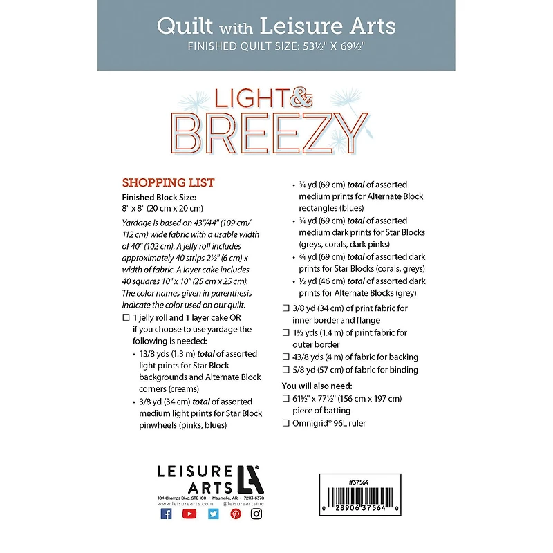 Leisure Arts® Light & Breezy Quilt Pattern