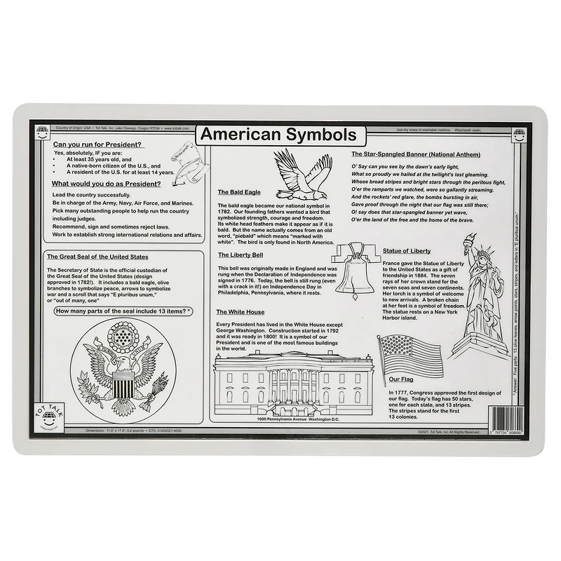 Tot Talk U.S. Presidents Placemat