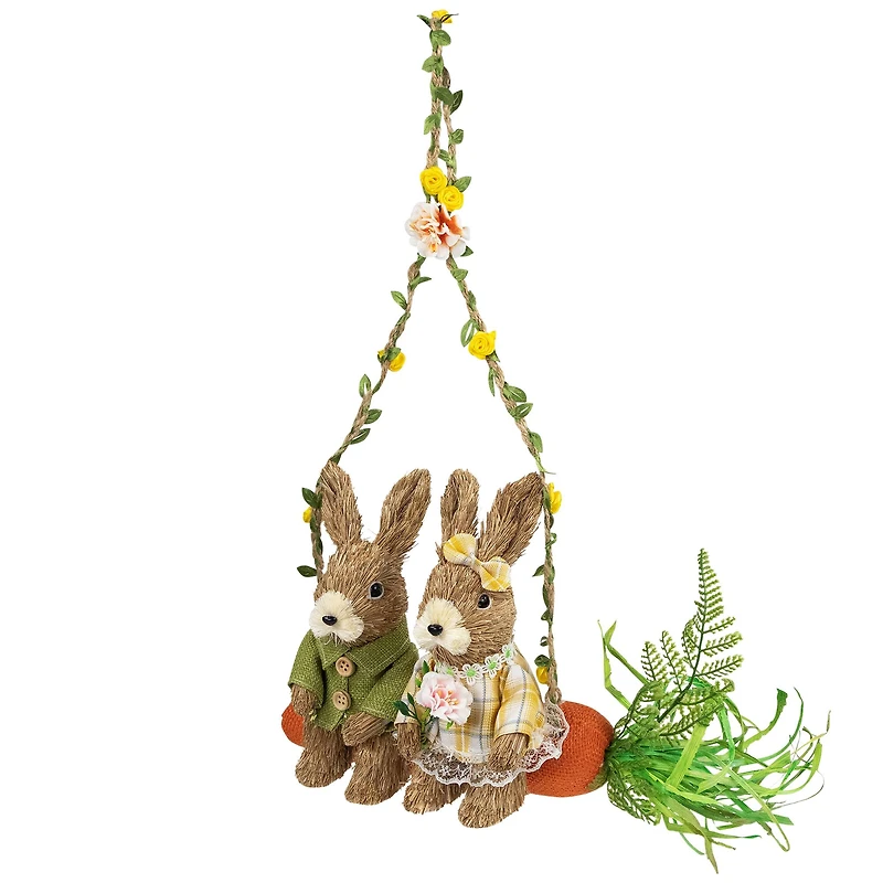 17" Rabbits on Carrot-Shaped Swing Easter Hanging Décor