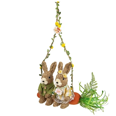 17" Rabbits on Carrot-Shaped Swing Easter Hanging Décor