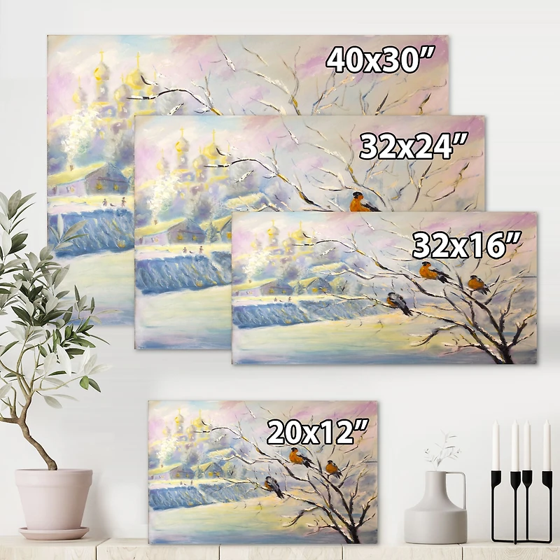 Designart - Rustic Birds On A Tree In Winter Village