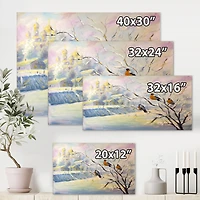 Designart - Rustic Birds On A Tree In Winter Village