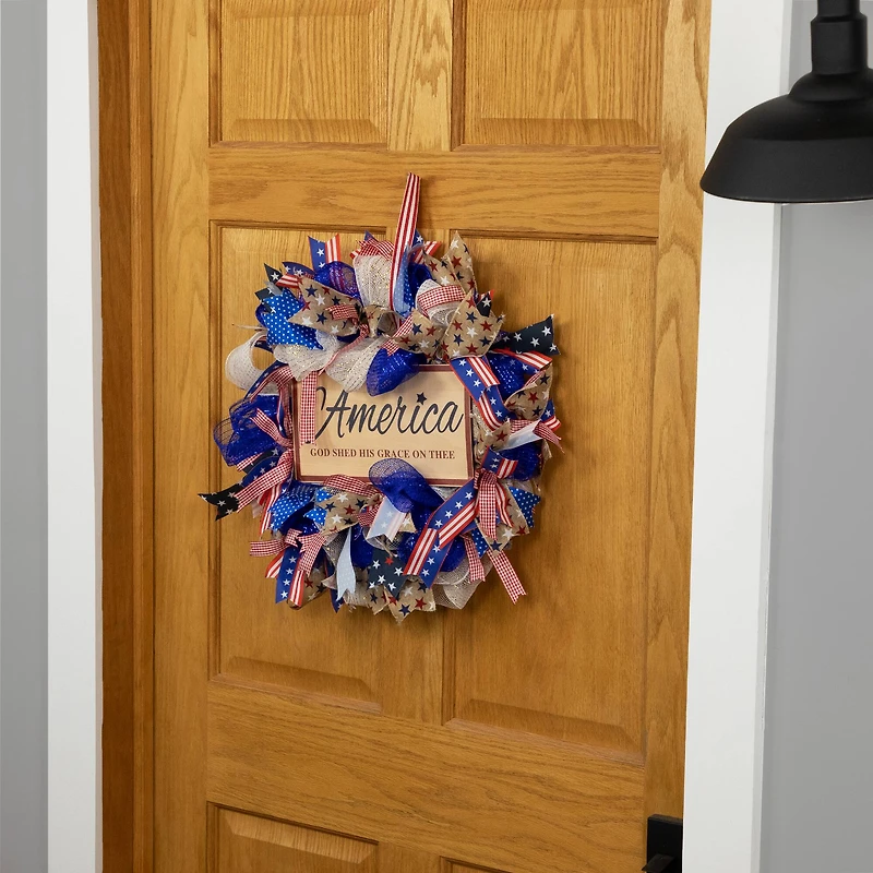 18" America God Shed His Grace on Thee Patriotic Bow Wreath
