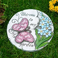 Pink Butterfly Garden Stepping Stone, 9.75" x 9.75" x 0.75"