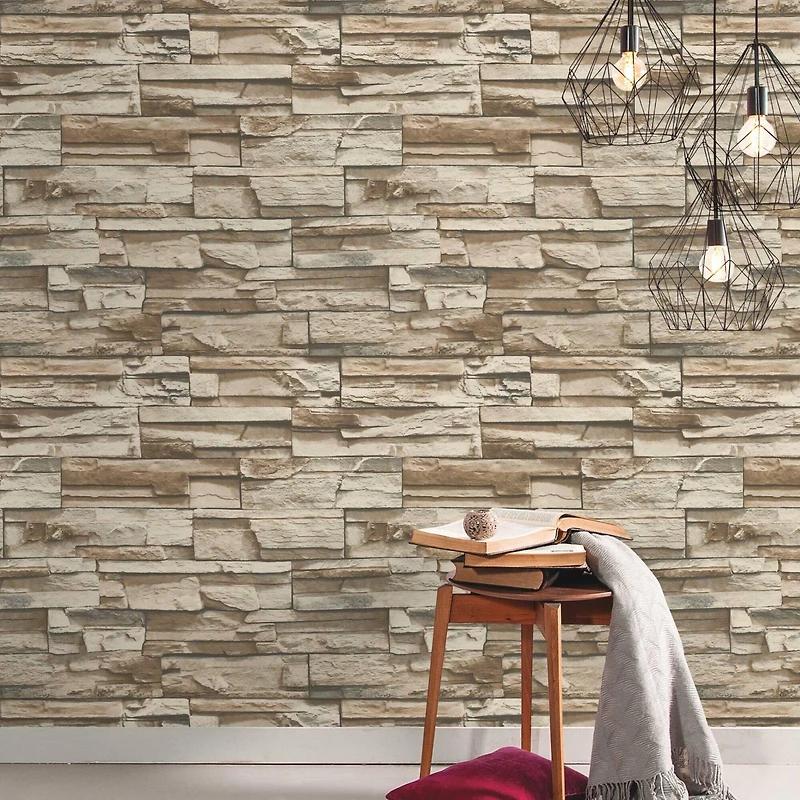 RoomMates Stacked Stone Peel & Stick Wallpaper