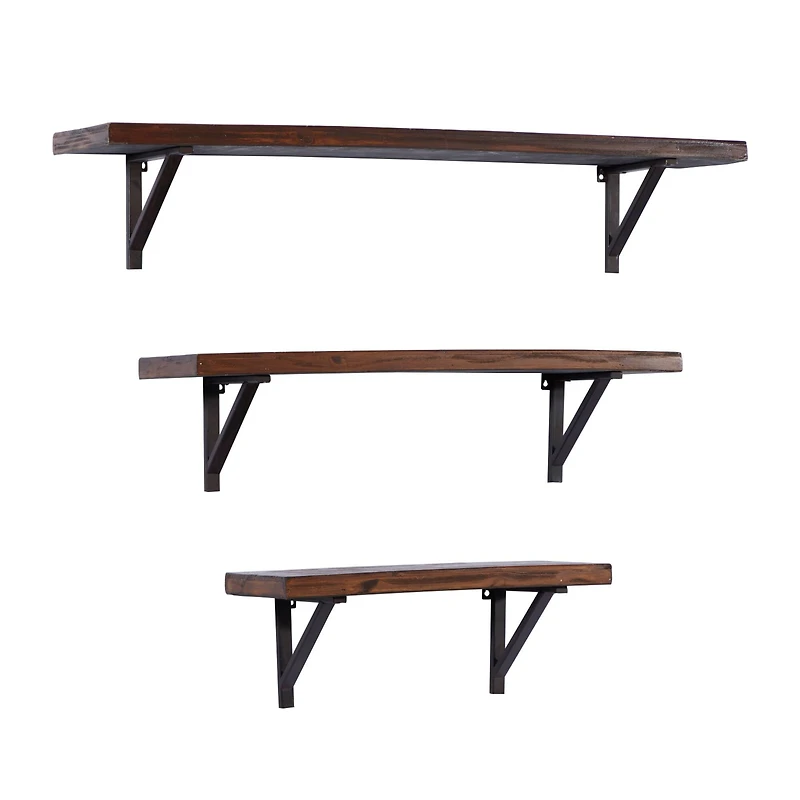 Brown Wood Industrial Wall Shelf Set