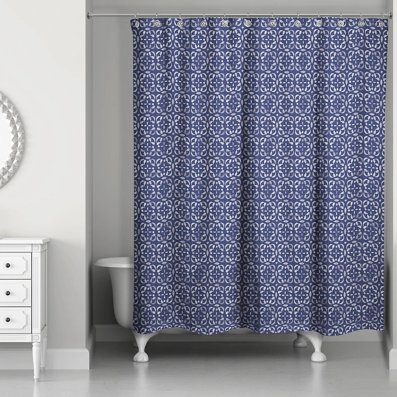 Navy Medallion Pattern 71" x 74" Shower Curtain