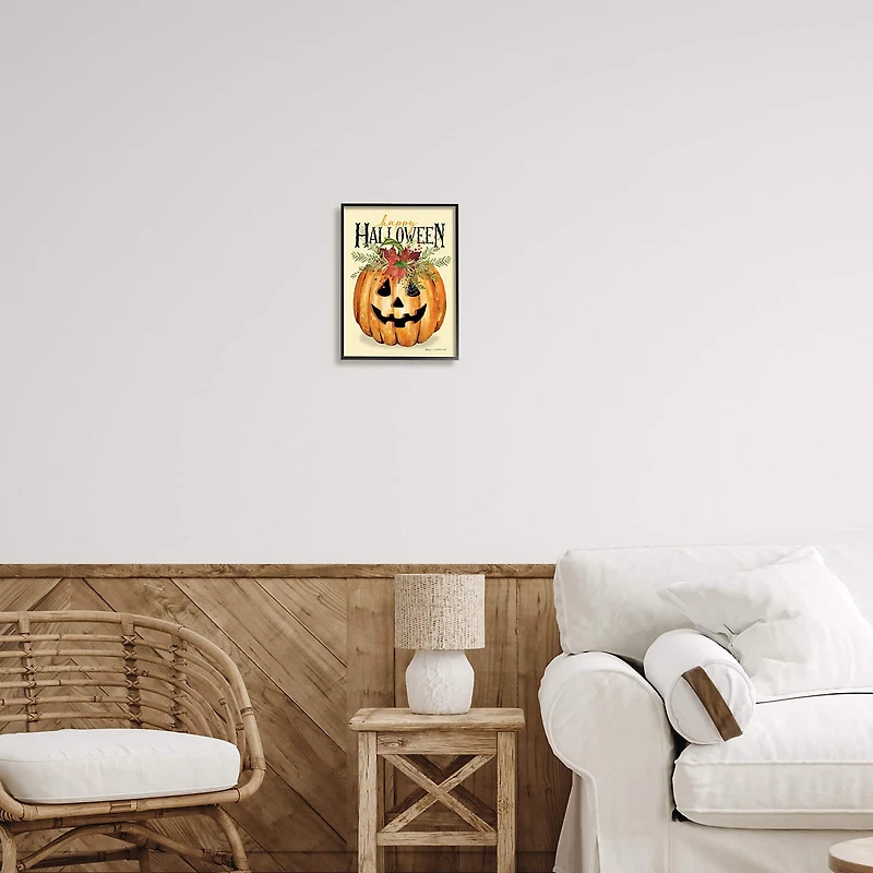 Stupell Industries Happy Halloween Jack-o-Lantern Framed Giclee Art
