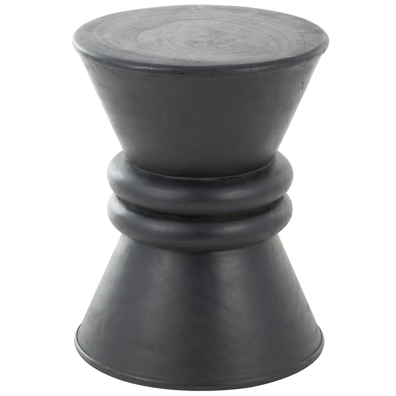 18" Black Wood Handmade Carved Hourglass Accent Table with 3D Ring Center
