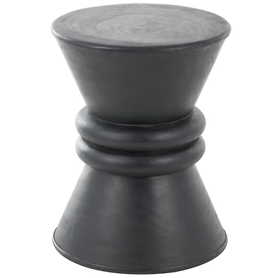 18" Black Wood Handmade Carved Hourglass Accent Table with 3D Ring Center