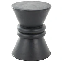 18" Black Wood Handmade Carved Hourglass Accent Table with 3D Ring Center