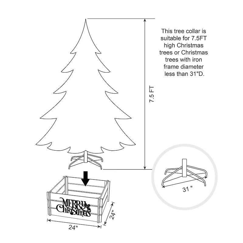 Glitzhome® Merry Christmas Wood Crate Tree Collar