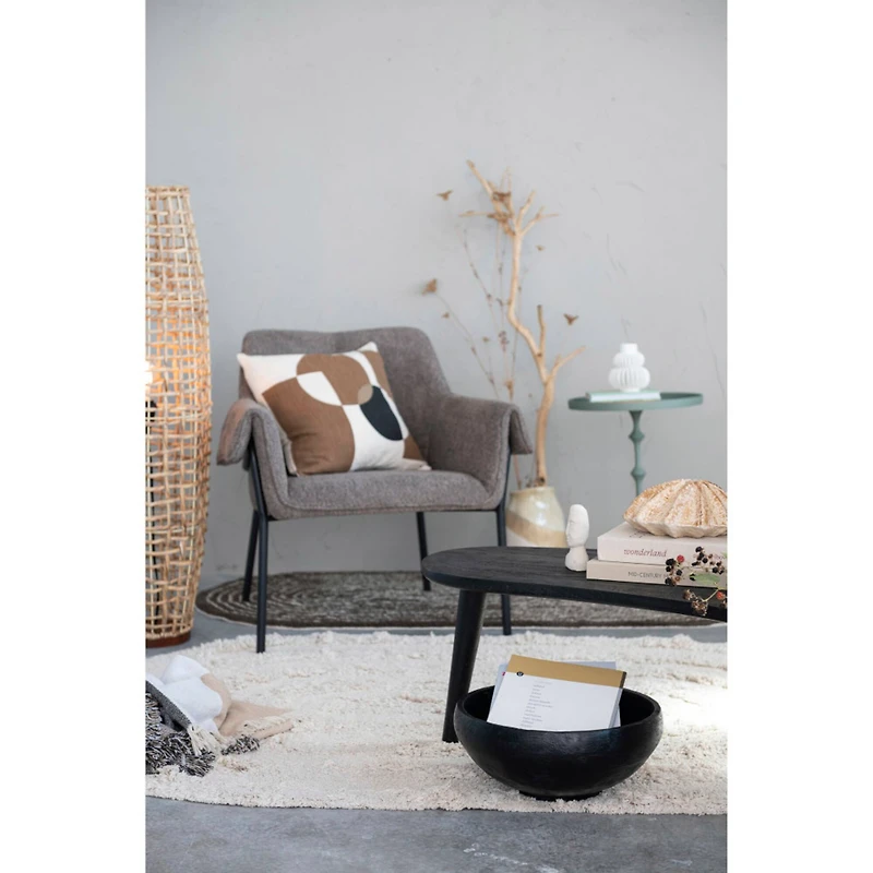 Hello Honey® Beige Modern Oval Cotton Tufted Rug With Woven Line Design, 71" x 47"