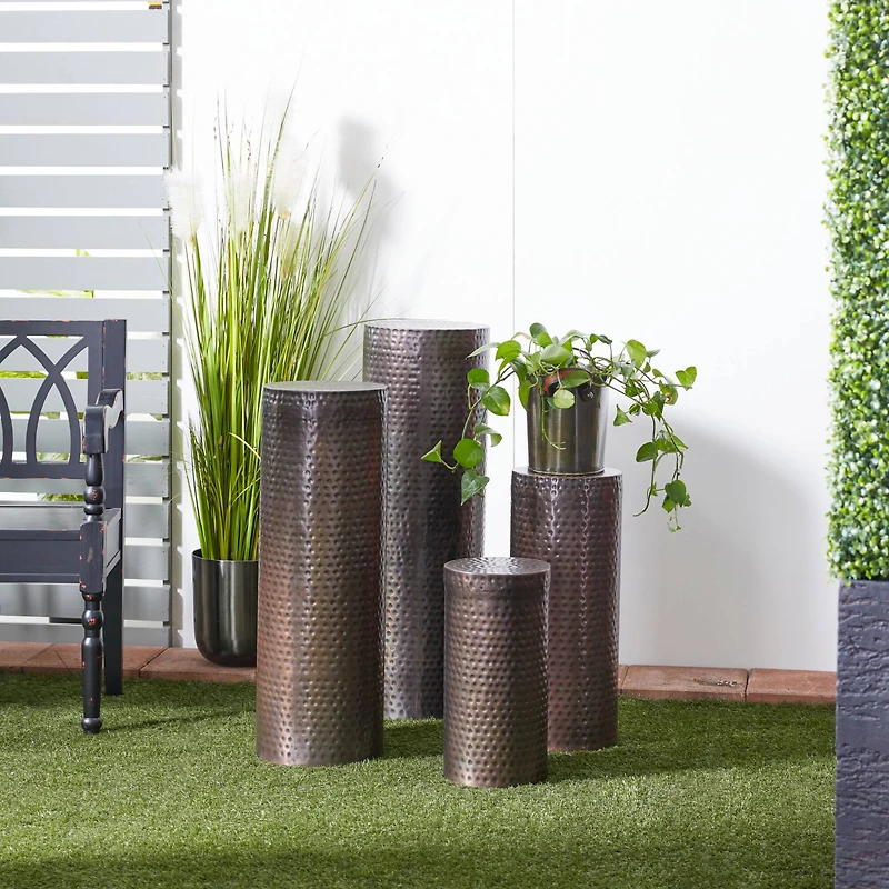 Assorted Brown Metal Industrial Pedestal Table Set