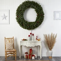 5ft. Clear LED Lights Flocked Artificial Christmas Wreath With Pinecones