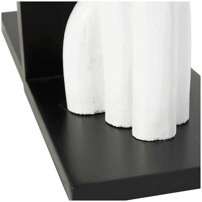 7" White MDF Abstract Layered Arched Bookends with Black Stands Set