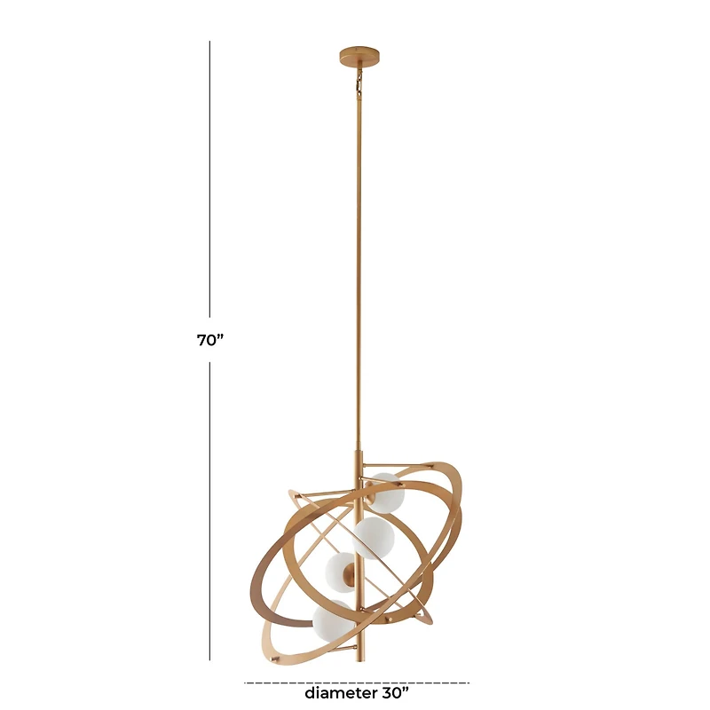 Gold Metal 4 Light Chandelier with Suspension Rod 30" x 30" x 70"