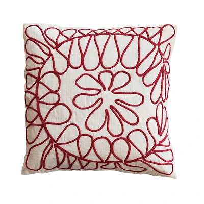 Hello Honey® 26" Cream & Red Embroidery Cotton Slub Pillow