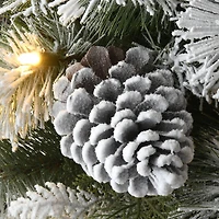 22" Pre-Lit Flocked Chiwawa Basin Pine Tree With Pinecones In Gray Pot, Clear LED Lights