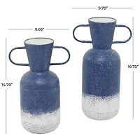 Blue Metal Vase with Handles Set of 2 17", 15"