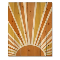 Designart - Minimalist Bright Shining Orange Sun Rays II - Modern Print on Natural Pine Wood