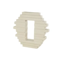 13" Cream Ceramic Abstract Decorative Vase with Rectangular Center Cutout