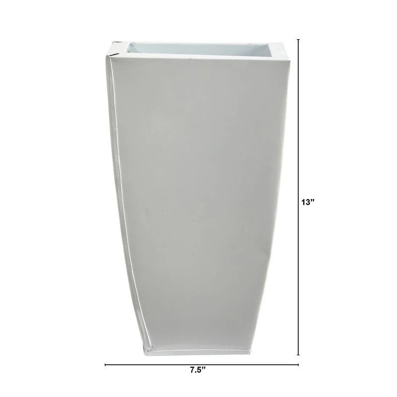 13" White Tapered Square Metal Planter