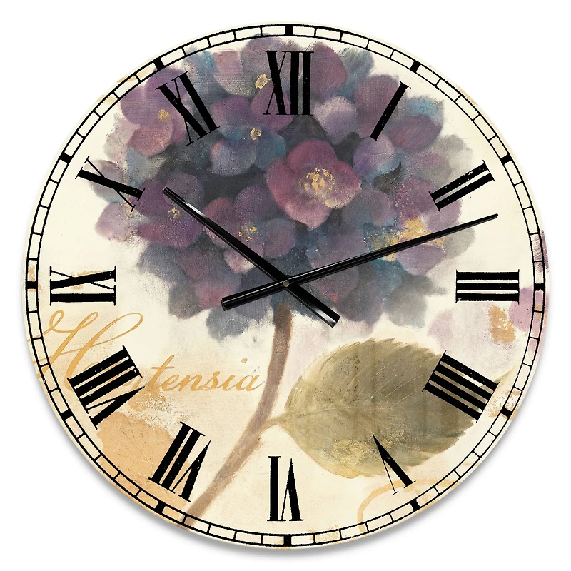Designart Abundant Hydrangea Flower I Farmhouse Wall Clock