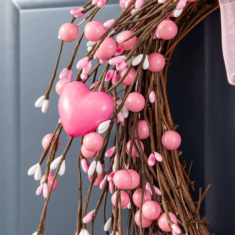 Glitzhome® 17" Valentine's Pink Berry Heart Wreath