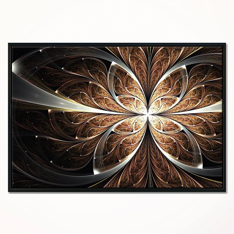 Designart - Fractal Flower Brown Black Digital Art