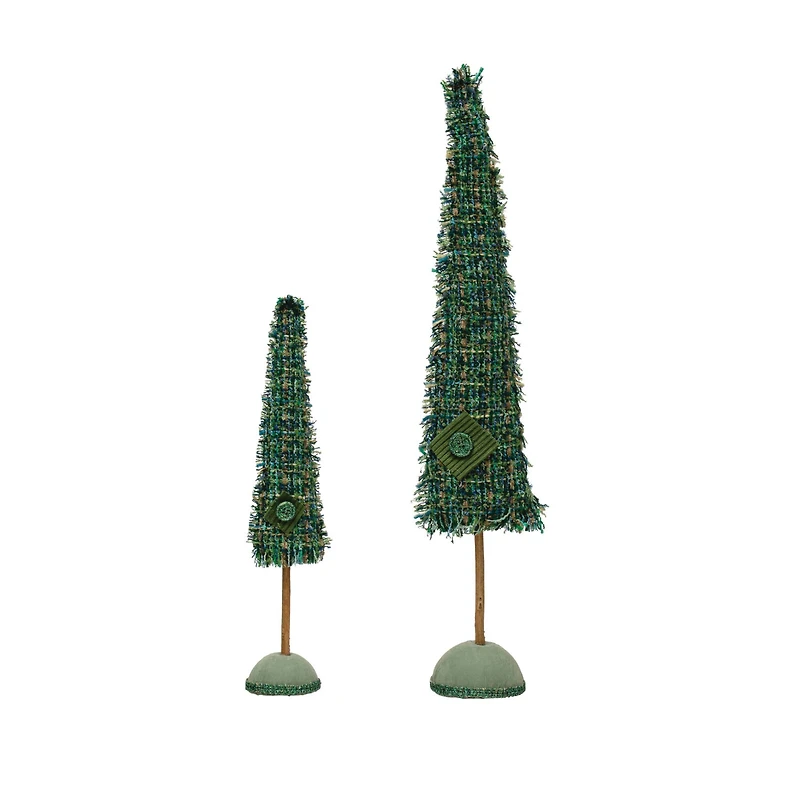 Hello Honey® Green Plaid Raw-Edged Tweed Tree & Wood Base