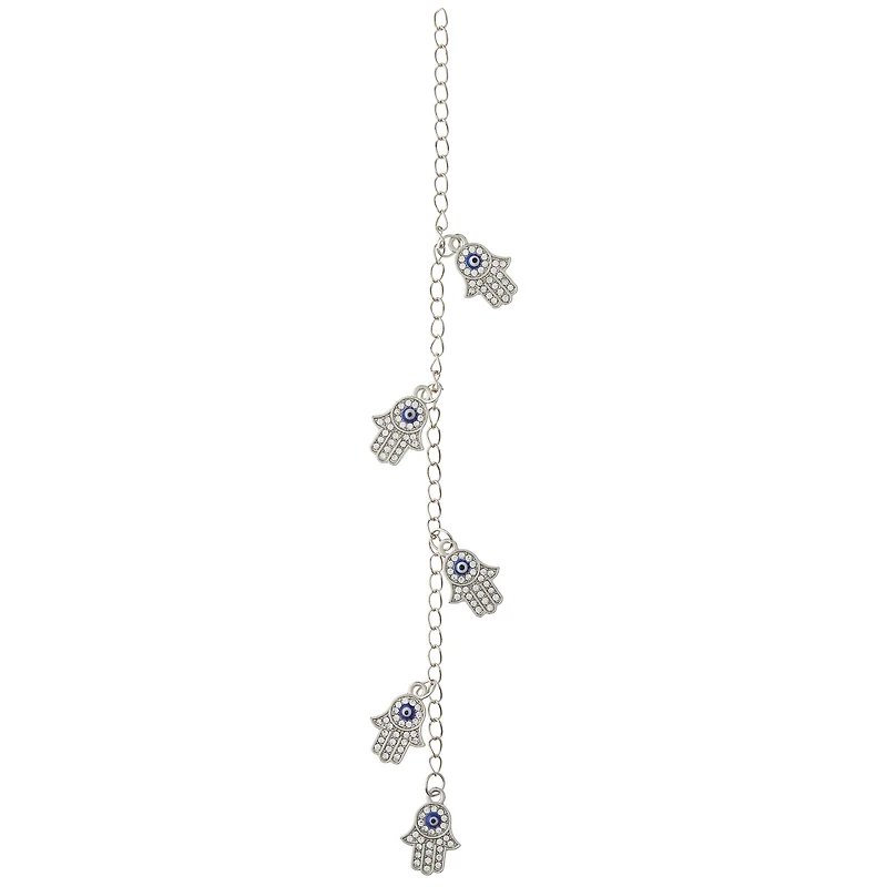 Silver Rhinestone Hamsa Metal Hand Beads, 21mm by Bead Landing™