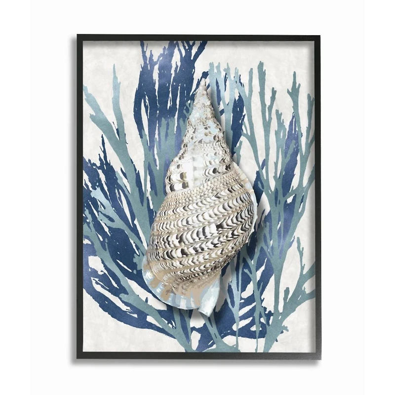 Stupell Industries Shell Coral Blue Beach Design Framed Wall Art