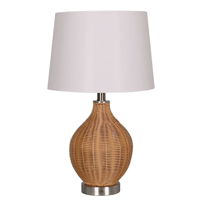 22" Tan Faux Rattan Table Lamp with White Fabric Shade by Ashland®