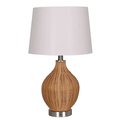 22" Tan Faux Rattan Table Lamp with White Fabric Shade by Ashland®
