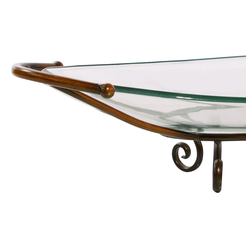 Brass Glass and Metal Modern Serving Bowl, 6" x 30" x 12"