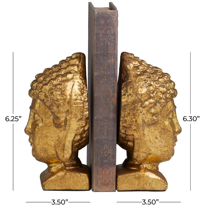 6" Gold Metal Buddha Bookends Set