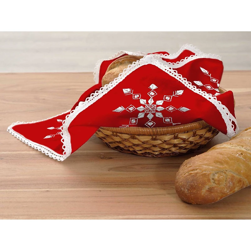 Leisure Arts® Snowflake Bread Basket Red Cloth Cover Stamped Embroidery Kit