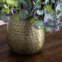 11" Hydrangea Arrangement in Gold Metal Vase