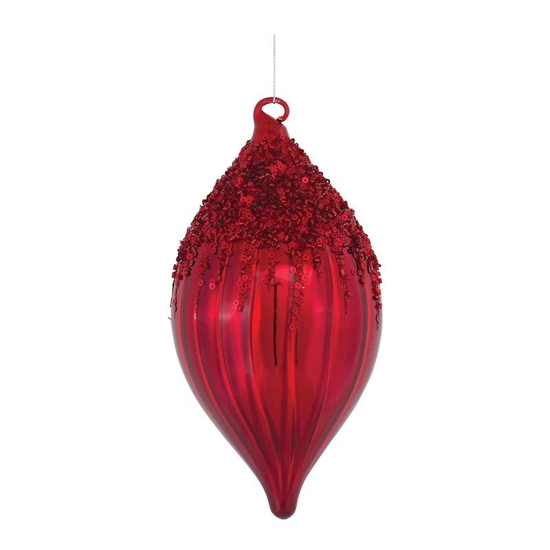 Sequined Red Glass Ball & Teardrop Ornament Set