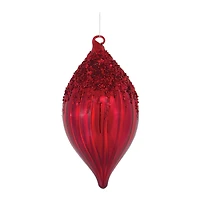 Sequined Red Glass Ball & Teardrop Ornament Set