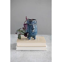 Hello Honey® 6" Blue Reactive Glaze Stoneware Planter with Face