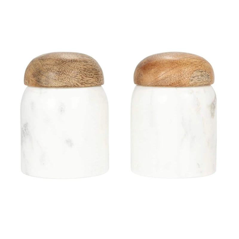 Hello Honey® 4" White Marble & Mango Wood Pinch Pot with Lid