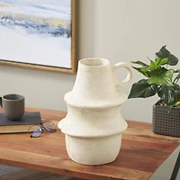 15.25" Cream Textured Paper Mache Fluted Vase with Ring Handle