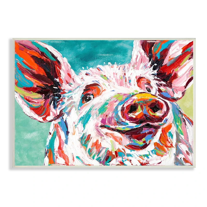 Stupell Industries Brightly Painted Pig Wood Wall Plaque