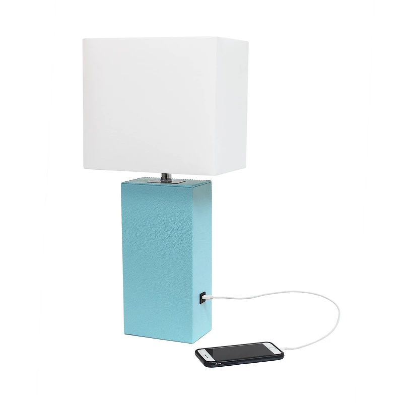 Lalia Home Lexington 21" Leather Table Lamp with USB Charging Port